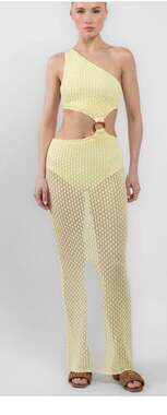 Bananhot Brie One-Shoulder Cutout Knit Maxi Dress in Yellow